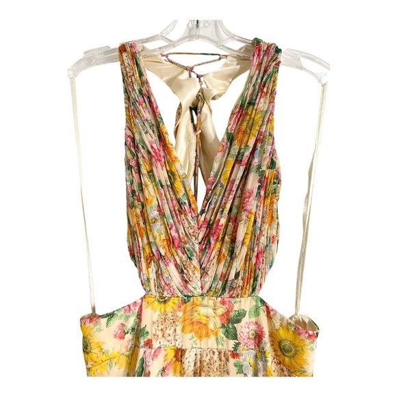 Leena for MacDuggal Floral Tie Back Maxi Gown Waist Cutouts in Chiffon Size 10 - Picture 8 of 11